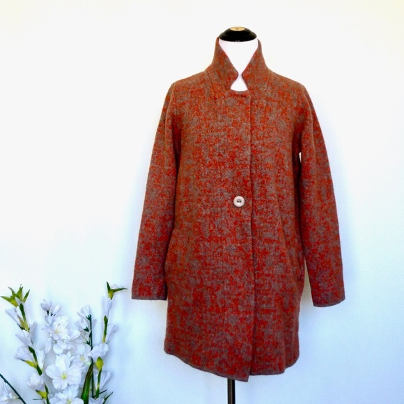 A.IDA Sweater Jacket Wool Blend Long Cardigan Orange Tan SZ S - Picture 2 of 8